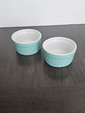 Set Of 2 Pier 1 Mint Blue Textured Ceramic Ramekin Dish